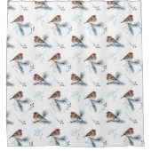 鳥素朴と松の枝 シャワーカーテン (正面)