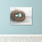 鳥素朴巣 – 青 キャンバスプリント (インサイチュ (ウッドフロア))