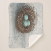 鳥素朴巣 – 青 シェルパブランケット (正面)