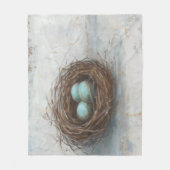 鳥素朴巣 – 青 フリースブランケット (正面)