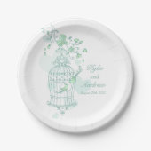 鳥結婚の鳥の緑のカスタム紙プレート ペーパープレート (正面)