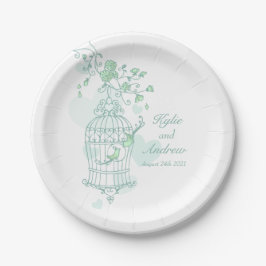 鳥結婚の鳥の緑のカスタム紙プレート ペーパープレート
