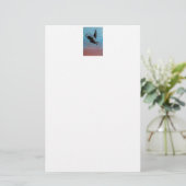 鳥絵画の日の出フクロウ 便箋 (スタンド正面)
