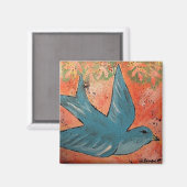 鳥絵画の飛んでいる6" X 6"キャンバス2017 マグネット (正面/裏面)