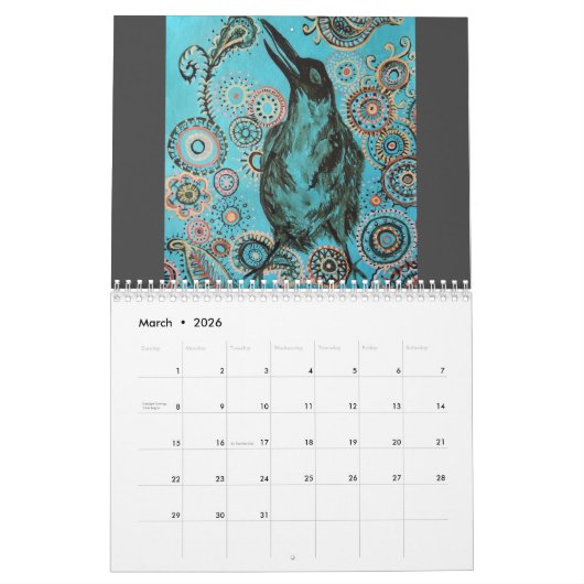 鳥絵 カレンダー (3月 2026)