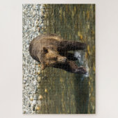 鳥羽でサケを捕まえようとしている野生の灰色 ジグソーパズル (縦)