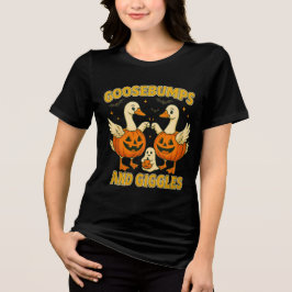 鳥肌＆ニコニコハロウィンの可愛いカボチャのガチョウ トライブレンドＴシャツ