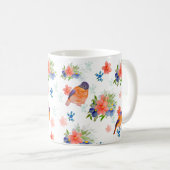 鳥花の水彩模様 コーヒーマグカップ (正面右)