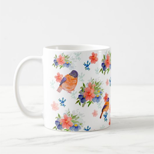 鳥花の水彩模様 コーヒーマグカップ (左)