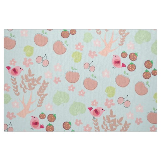 鳥花や木模様 ファブリック (ファットクウォーター)