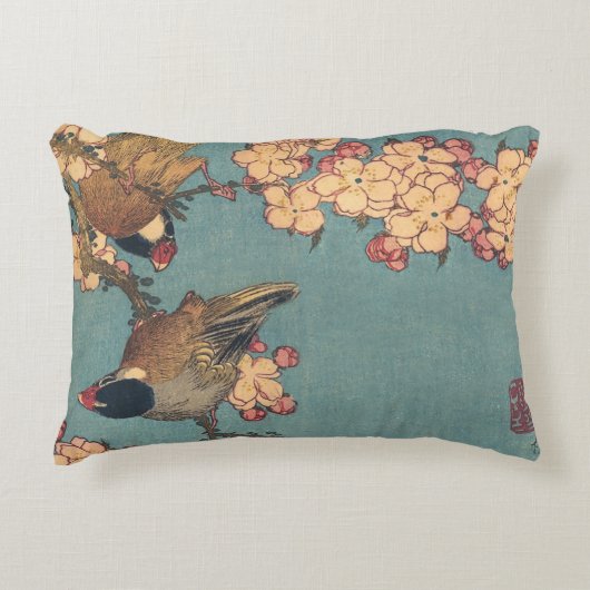 鳥花北斎日本の美術 アクセントクッション (正面)