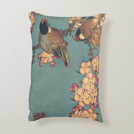 鳥花北斎日本の美術 アクセントクッション (裏面(縦))