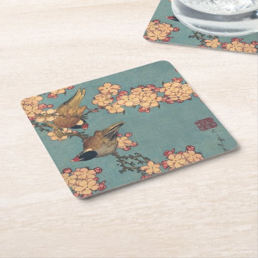 鳥花北斎日本の美術 スクエアペーパーコースター (アングル)