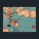 鳥花北斎日本の美術 ポストカード<br><div class="desc">鳥日本のと花の花 – この美しい鳥と花絵を描は、1811年に片須鹿北斎がデザインした新しいデザインのヴィンテージアンティークアジ絵を描アのアジアの作品で、ギフトライン用に再設計された。チカデの鳥とピンクの木の花が美しいターコイズの青い背景に特徴。</div>