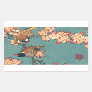鳥花北斎日本の美術 長方形シール