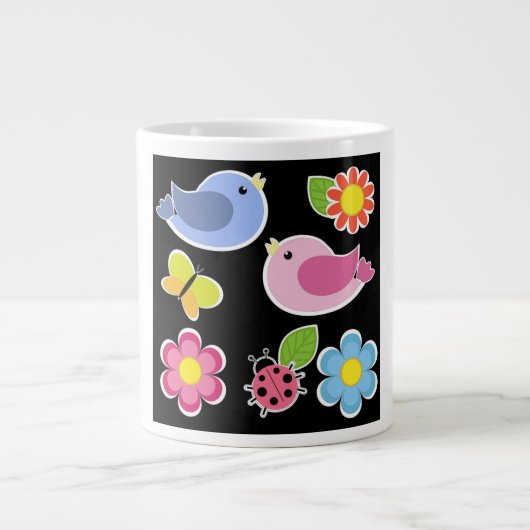 鳥花文様 ジャンボコーヒーマグカップ (正面)