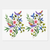 鳥花水彩誕生日ブライダルシャワー ラッピングペーパーシート (正面2)