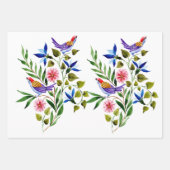 鳥花水彩誕生日ブライダルシャワー ラッピングペーパーシート (正面)