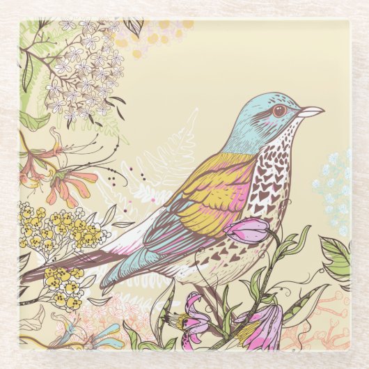 鳥花 ガラスコースター (正面)
