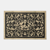 鳥華美トリオブラックとタンの木工 ドアマット (正面)