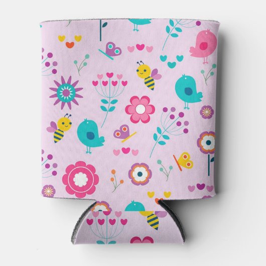 鳥蜂と花 缶クーラー (正面)