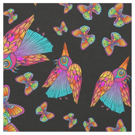 鳥蝶の織物 ファブリック (クローズアップ)