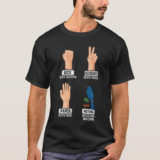 鳥見の前じゃ何も勝てないグー・チョキ・パー バイセクシャル Tシャツ (正面)