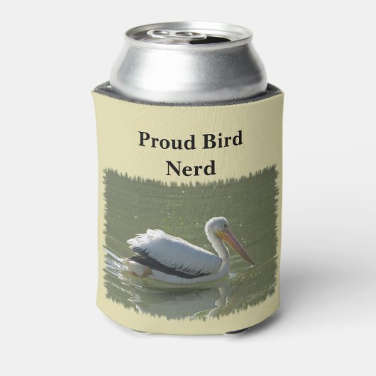 鳥誇りを持ったおたくペリカン写真野鳥観察ホビーバーダー 缶クーラー (缶裏面)