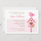 鳥誕生日招待状(ピンクの1歳の誕生日) 招待状 (正面)