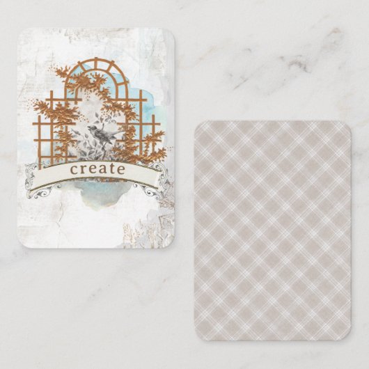 鳥金ゴールドトレリスヴィンテージクラフトジャンクジャーナルカード ノートカード (正面/裏面)