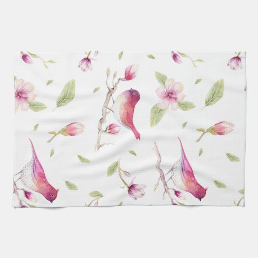 鳥類とホオノキ キッチンタオル (横)