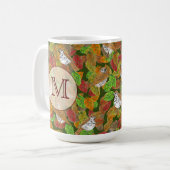 鳥類と紅葉カスタムイニシャルモノグラム コーヒーマグカップ (正面左)