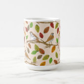 鳥類と紅葉カスタムイニシャルモノグラム コーヒーマグカップ (中央)