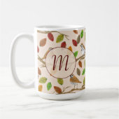 鳥類と紅葉カスタムイニシャルモノグラム コーヒーマグカップ (左)