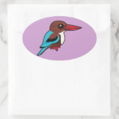 鳥類に似た白い喉を持つカワセミ 楕円形シール (バッグ)