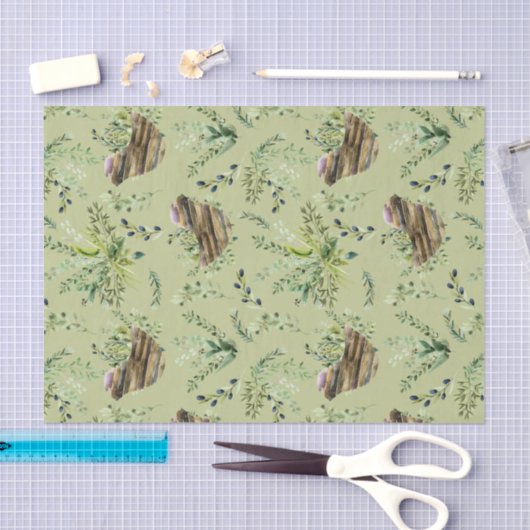 鳥類の水彩を持つ野生のハーブセージティッシュペーパー 薄葉紙 (クラフト)