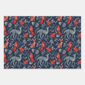 鳥類植物樹林動物青い赤のパターン ラッピングペーパーシート (正面3)