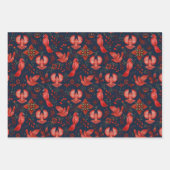 鳥類植物樹林動物青い赤のパターン ラッピングペーパーシート (正面2)