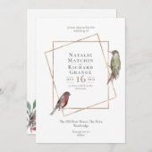 鳥類植物素朴ヴィンテージの招待 招待状 (正面/裏面)