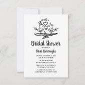 鳥類漫画白黒ラブバードブライダルシャワー 招待状 (正面)