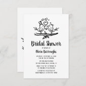 鳥類漫画白黒ラブバードブライダルシャワー 招待状 (正面/裏面)