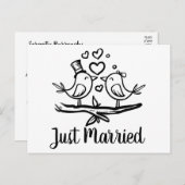 鳥類白黒ラブバードたった今結婚しました結婚ズ 案内ポストカード (正面/裏面)