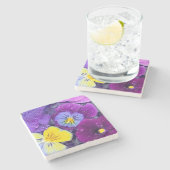 鳥風呂に浮かぶパンジーの花2 ストーンコースター (横)