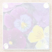 鳥風呂に露を浮かべたパンジーの花 ガラスコースター (裏面)