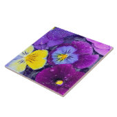 鳥風呂に露を浮かべたパンジーの花 タイル (側面)