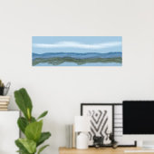 鳥飛んでいると湖のある北の山 ポスター (ホームオフィス)