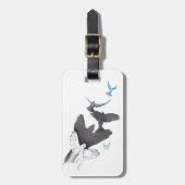 鳥飛んでいるの手の影の幻想超現実美術クール ラゲッジタグ (正面縦)