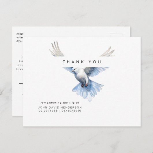 鳥飛んでいるの葬儀の命の損失ありがとう ポストカード (正面/裏面)