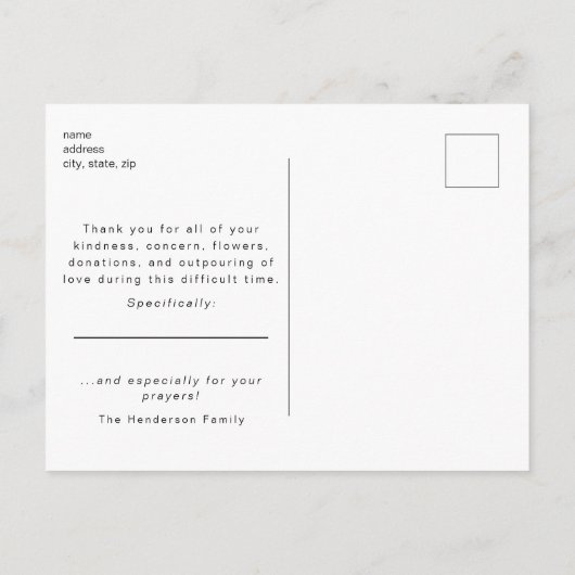 鳥飛んでいるの葬儀の命の損失ありがとう ポストカード (裏面)