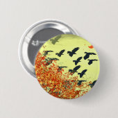 鳥飛んでいるの赤い月 缶バッジ (正面&裏面)